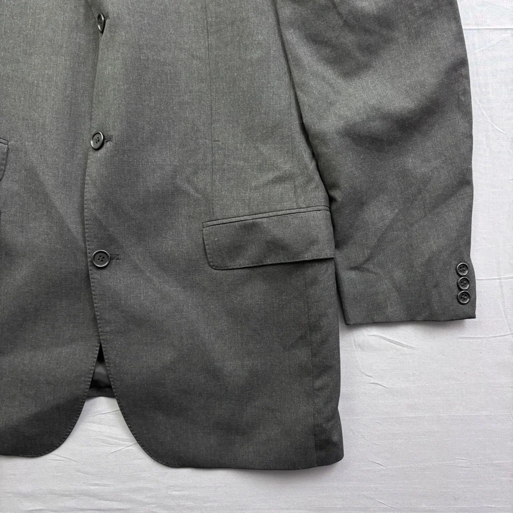 Linus Hamburg Berlin Mens Charcoal Gray 3-Button Blazer Jacket Ticket Pocket
